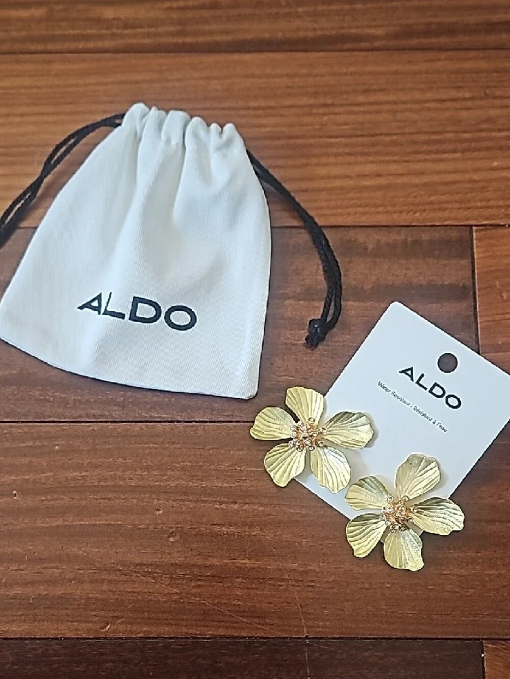 Aldo Gold Floral Crystal Drop Earrings - Picture 7 of 9